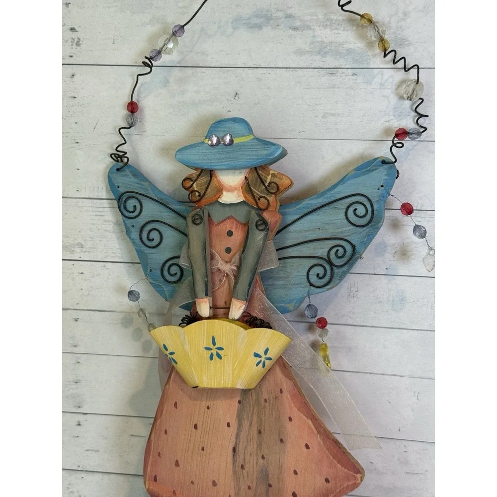 Whimsical Wooden Fairy Angel Door Hanger Wall Decor Rustic Cottage 16.5